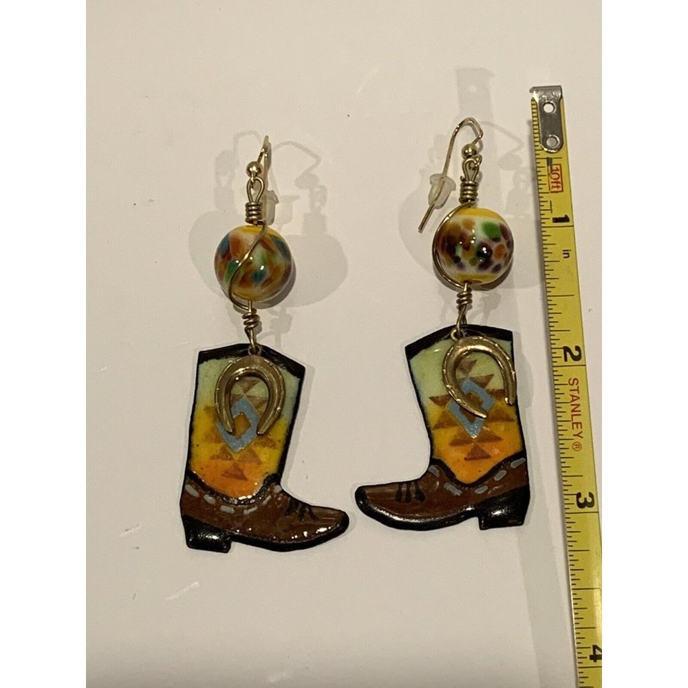 Handmade Cowboy Metal Boots Earrings Hanging Wild West Cowgirl